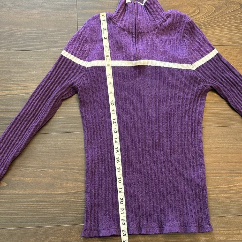 Great Northwest Half-Zip Ribbed Sweater Purple Color Block w/White Strip - Picture 13 of 13